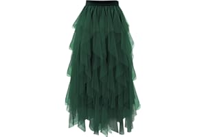 THHGPO Tulle Skirts for Women A Line Fairy Tiered Skirt Midi Length High Elastic Waist Long Skirt