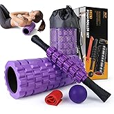 5 in 1 Foam Roller Set for Deep Tissue Muscle Massage, High Density Trigger Point Fitness Patented Exercise Foam Roller, Massage Roller, Massage Ball, Resistance Band, for Whole Body(Purple)