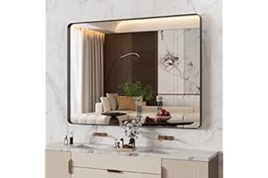 WEER Black Bathroom Mirror 48X36 Inch, Matte Black Bathroom Vanity Mirror Farmhouse, Large Rounded Rectangle Black Metal Framed, Anti-Rust, Tempered Glass, Hangs Horizontally or Vertically