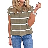 Saodimallsu Womens Cap Sleeve Tank Tops Striped Crew Neck Casual Loose Fit Spring Summer Pullover Knit Sweater Vest