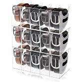 3 Pack Acrylic Belt Organizer Clear Stackable Belt Storage Holder Purse Organizer for Closet - 5 Compartments with Removable Dividers,Display Case Pantry Cabinet Organizers for Ties,Socks,Underwear