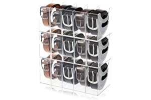 HLIMIOR 3 Pack Acrylic Belt Organizer Clear Stackable Belt Storage Holder Purse Organizer for Closet - 5 Compartments with Removable Dividers,Display Case Pantry Cabinet Organizers for Ties,Socks,Underwear