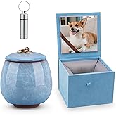 Mini Pet Urn, Small Pet Memorial Urn Handmade Ceramic Pet Urn Suitable for Home or Office Urn with Delicate Box - Blue (Blue)