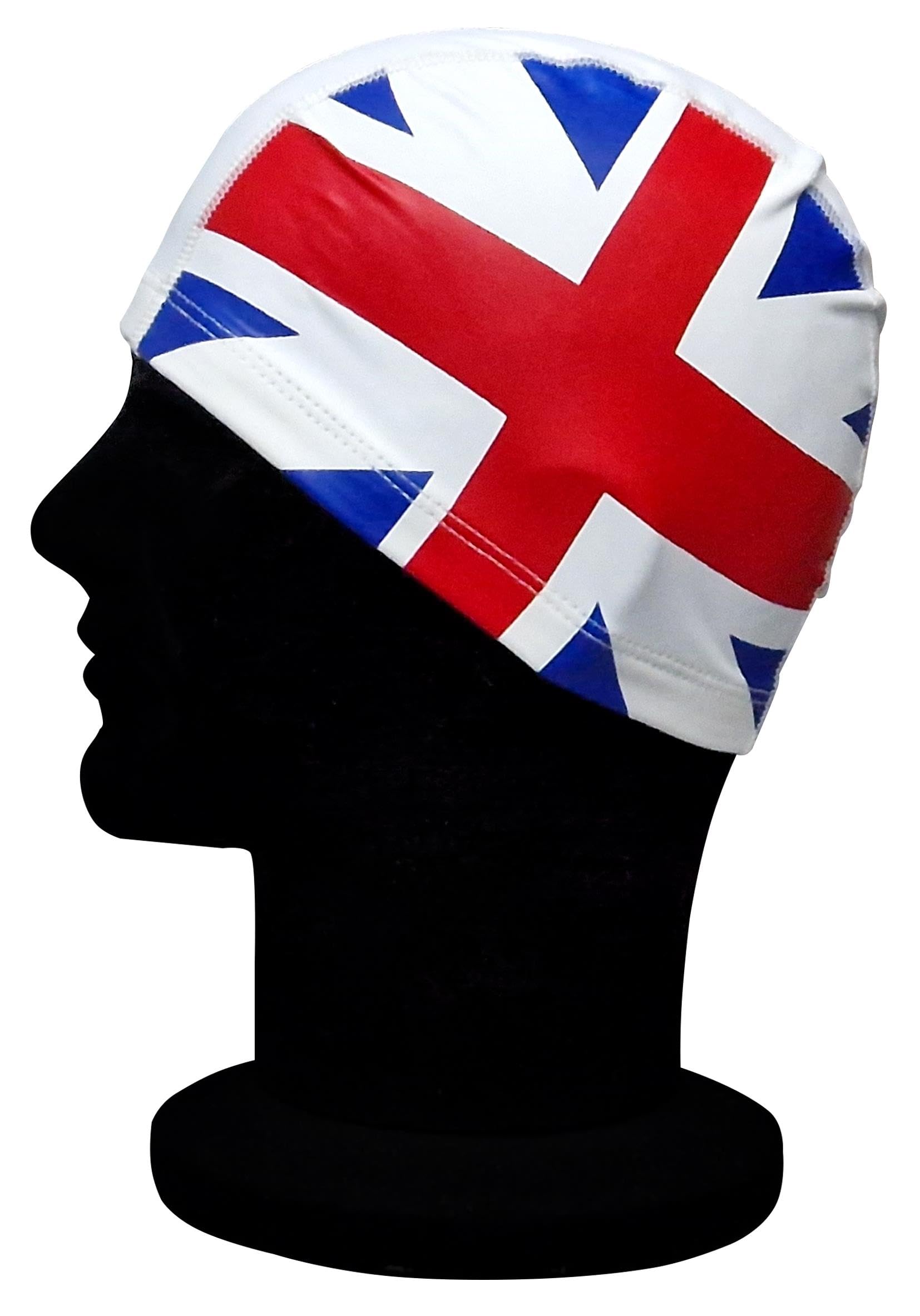 Blue Reef Stretchy Pull On Easy Fit Saltire Union Jack St George Welsh Dragon Pull On Swimming Hat One Size For Ages 8+ Years (Union Jack)