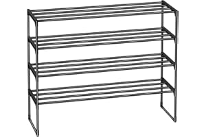 LOAKEKEL Shoe Rack, Black Metal 4 Tier Shoe Organizer for 20-25 Pairs, Space Saving Shoe Stand, Storage Shelf for Closet, Ent