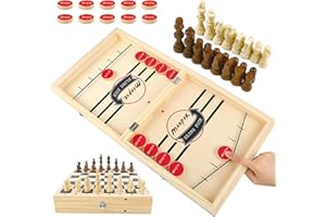 moopok 2 in 1 Chess Board or Fast Sling Puck Game,Wooden Hockey Game, Foosball Table Winner Game,Desktop Battle Slingshot Game,Parent-Child Interaction Family Games Toys