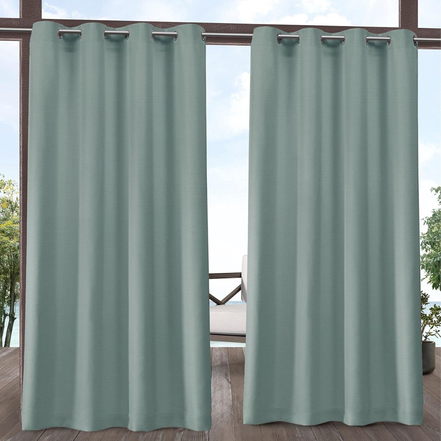 Outdoor Curtains - Exclusive Home Delano Heavyweight Textured Indoor/Outdoor Grommet Top Curtain Panel Pair, 54