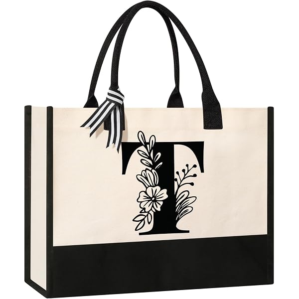 AYGE Personalized Initial Jute Tote Bag & Makeup Bag Set - Monogrammed Gift For Women, Beach Bag
