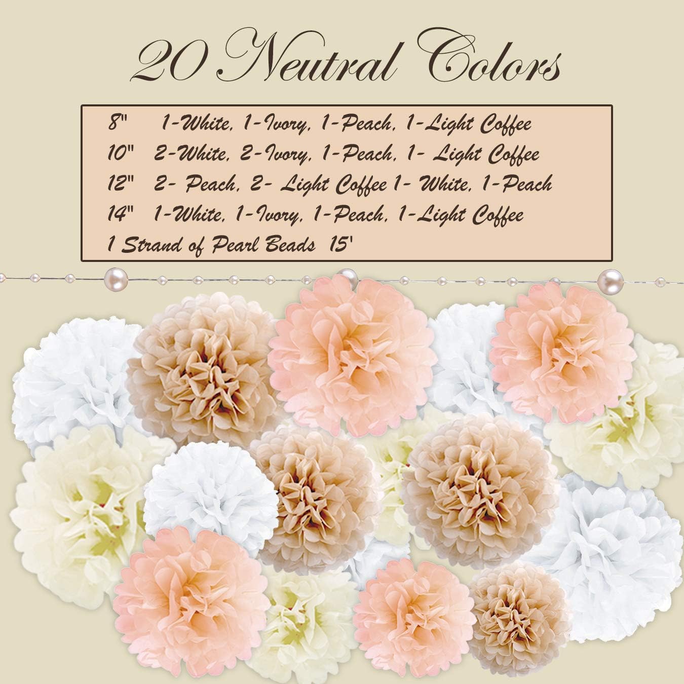 EpiqueOne 20-Piece Party Decoration Kit – Hanging Tissue Paper Pom Poms for Weddings and Other Special Occasions – Easy to Assemble and Install – Colors: White, Ivory, Peach and Champagne: Health & Personal Care