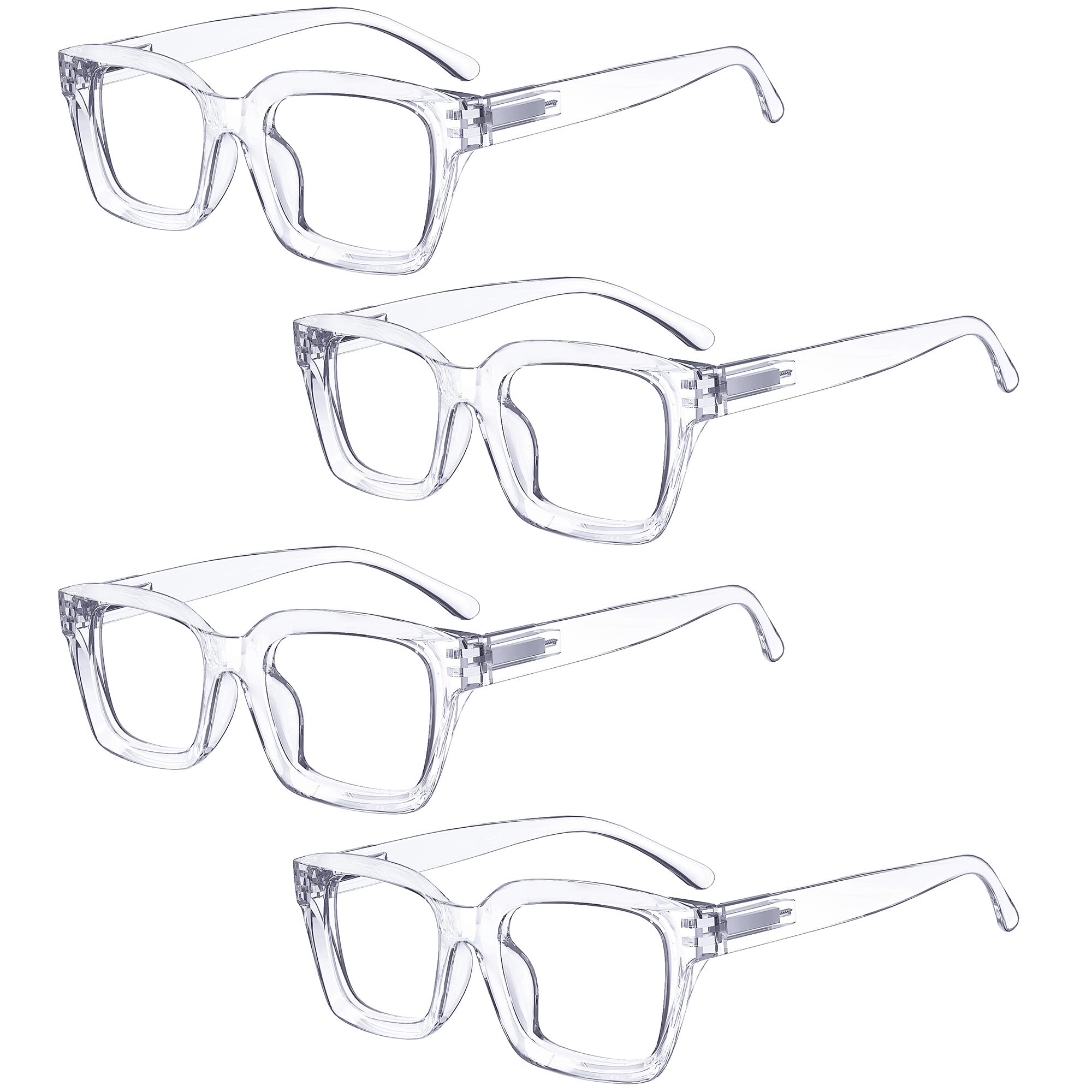 Eyekepper 4 Pack Ladies Reading Glasses - Oversized Square Design Readers for Women Transparent