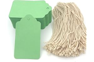 LAOBAN 100pcs Gift Wrap Tags with String,Green Rectangle Craft Paper Blank Hang Tags,Price Tags,2.75x1.6inches