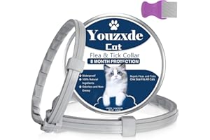 YOUZXDE Flea and Tick Collar for Cats,8-Month Tick and Flea Control for Cats,Adjustable Design-One Size Fits All,Safe & Allergy Free, Waterproof, with Flea Comb,2 Pack