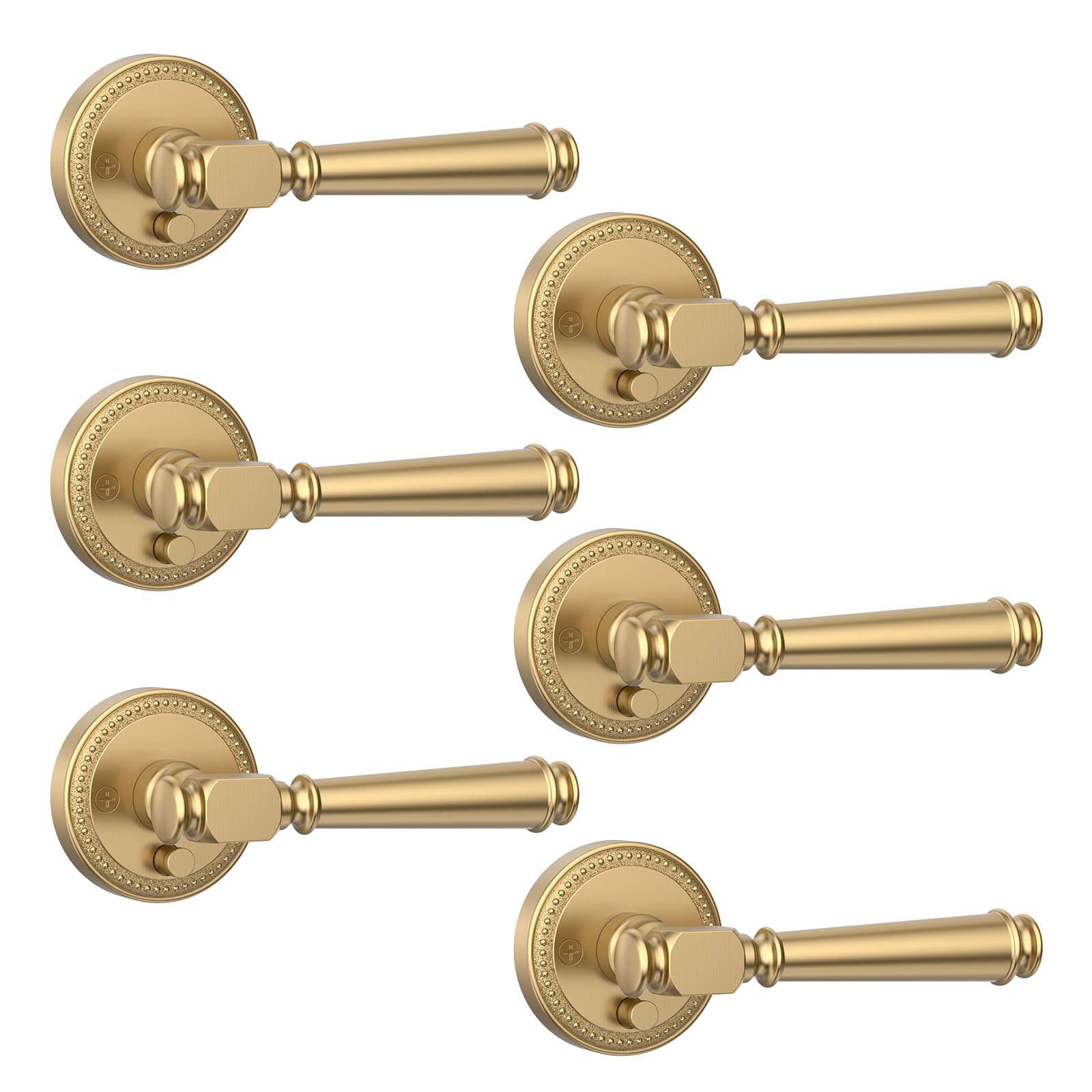 Photo 1 of Amerdeco 6 Pack Champagne Bronze Privacy Door Handles, Champagne Bronze Interior Door Knobs,Heavy Duty Door Lever for Bedroom and Bathroom, Reversible Keyless for Right & Left Side AM0034
