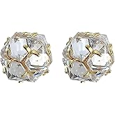 VOOTO 0.4 Inch Sparkling 3D Cut Zirconia Ball Stud Earrings, Gold Plated Claw Set Tiny Crystal Studs for Women, Hypoallergenic Dainty Everyday Jewelry