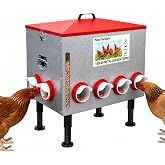 100lbs Automatic Chicken Feeder with 12 Feeding Ports &amp; Viewing Window | No Waste Design, Height Adjustable, Large Capacity for Poultry Flock, Durable Metal Poultry Feeder for Chicken, Ducks, Geese