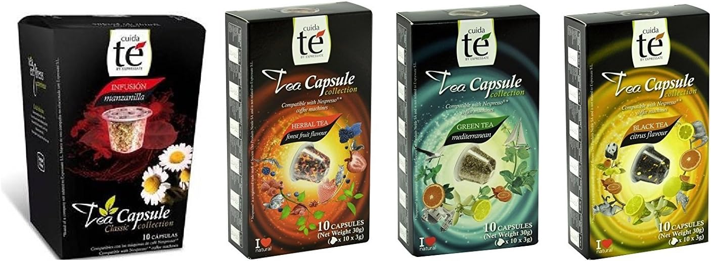40 Nespresso Compatible Tea Pods - Tea Variety Pack: Chai Spiced Tea, Forest Fruit Tea, Earl Gray Tea, and Marrakesh Green Tea (1 box each / 10 pods per box)