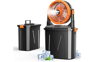CCGIRU Camping Misting Fan with LED Lantern, 20000mAh Rechargeable Battery Operated Fan with 3 Large Spray Outlets & Hanging Hook, 4 Speeds,Remote Control for Camping, Fishing,Travel