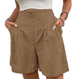 LMSXCT Womens Casual Shorts Comfy High Waisted Pleated Business Shorts Summer Lightweight Loose Fit Pocket Shorts Pants