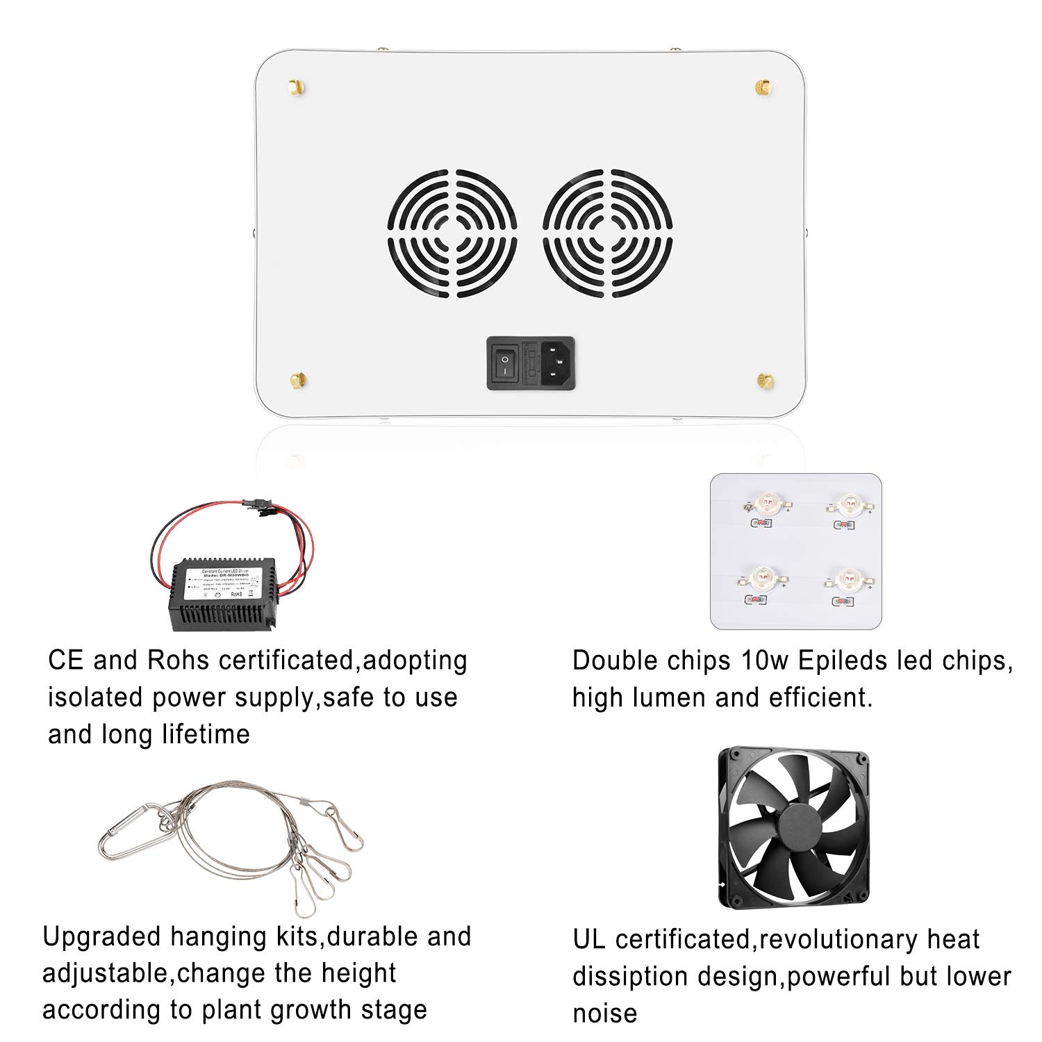 LED Grow Light by ZXMEAN,White 380-730nm Dual Chips Full Spectrum Plant Growth Lamp with Rope Hanger for Indoor Greenhouse Hydroponic Plants Veg and Flower (600W)