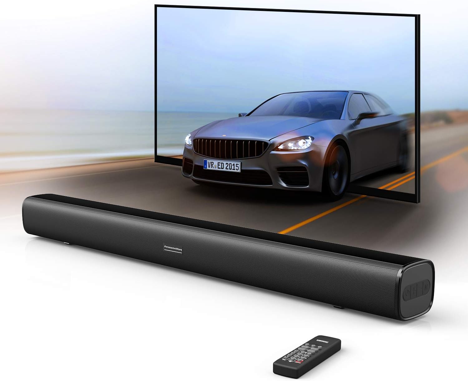 Sound Bar, Bluetooth Surround Sound Bar speaker 29.5-Inches 2.0 Channel Home TV Soundbar with 50 Watts Speakers Wired and Wireless for TV/PC/Tablet/Smartphone (Included 3.5mm Audio Cable, Dual Connect