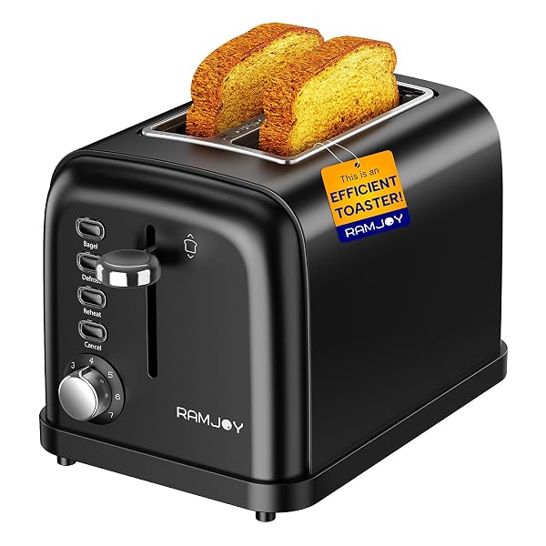 RAMJOY BLACK TOASTER 2 SLICE, EXTRA WIDE SLOT...