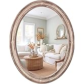 sawsile Oval Wood Mirror,Rustic 24x30 Inch Wooden Farmhouse Decorative Vanity Natural Mirrors for Bedroom, Bathroom, Living R
