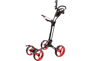 Qwik-Fold Folding Golf Push Cart 4 Wheel with Foot Brake – 1-Second Open & Close Golf Bag Cart, Adjustable Handle, Ball-Bearing Wheels, Lightweight Aluminum Frame, Umbrella Holder Included