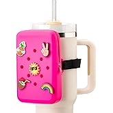 Snowfall Silicone Water Bottle Pouch for Stanley Cup 20/30/40 OZ, Anti-Slip Water Bottle Bag with Elastic Strap for Gym, Hiking and Running, 20-40 OZ Bottle Pocket for Cards, Keys, Phones (Hot Pink)