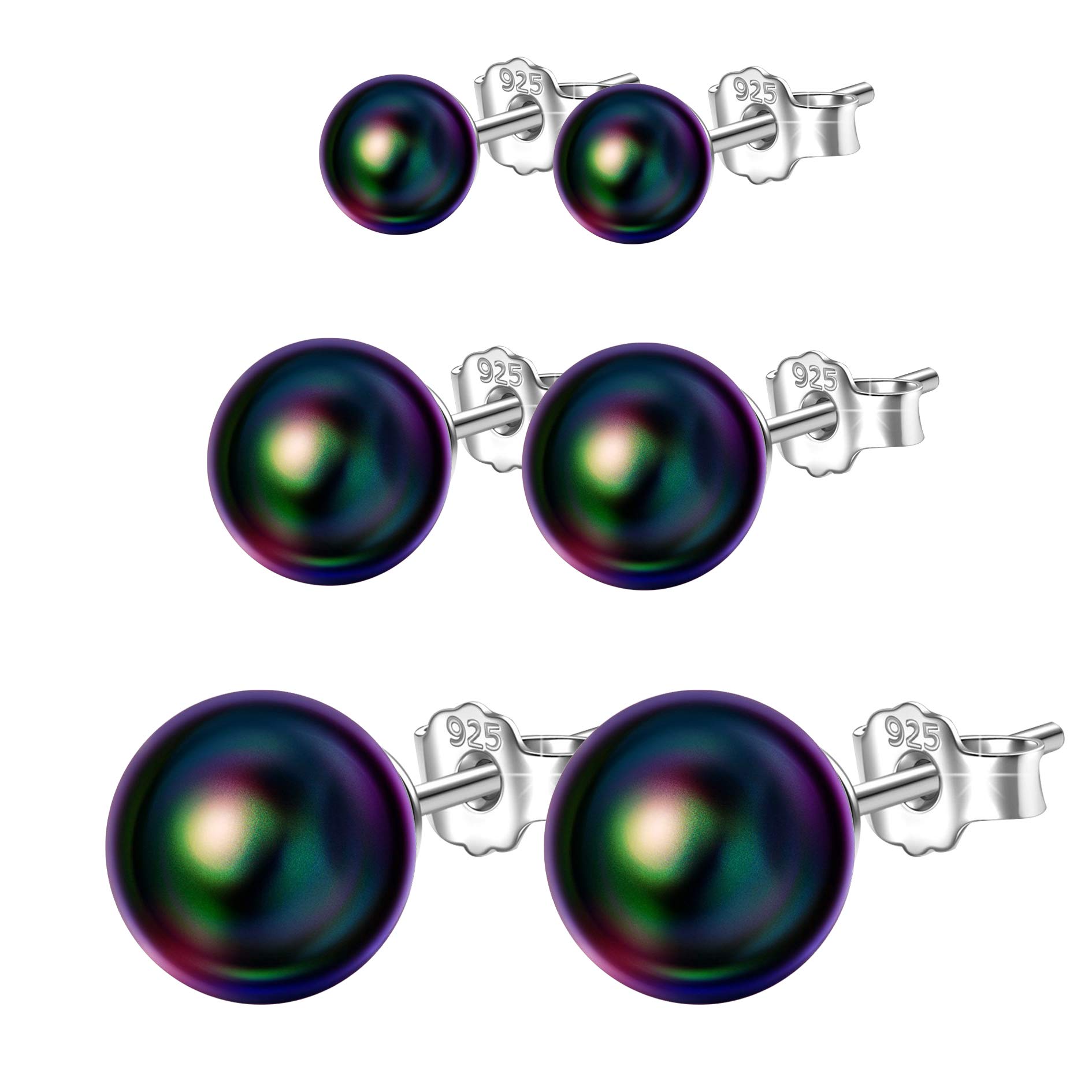 Pearl Earring Set Women 925 Sterling Silver Simulated Pearl Ball Stud Earrings 4mm 6mm 8mm