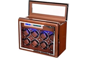 LUKDOF Walnut Watch Winder for 8 Automatic Watches Winding+ 6 Storage Slots LED Backlight Watch Display Box Touchscreen Automatic Rotation Case with Quiet Mabuchi Motors for Men and Women Gift