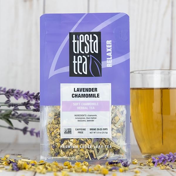 TIESTA TEA – LAVENDER CHAMOMILE HERBAL TEA, LOOSE LEAF, CALMING BLEND WITH CHAMOMILE, LAVENDER, AND LEMONGRASS, CAFFEINE-FREE HERBAL, GREAT FOR HOT OR ICED, RESEALABLE POUCH, 25 CUPS, 0.9 OUNCE