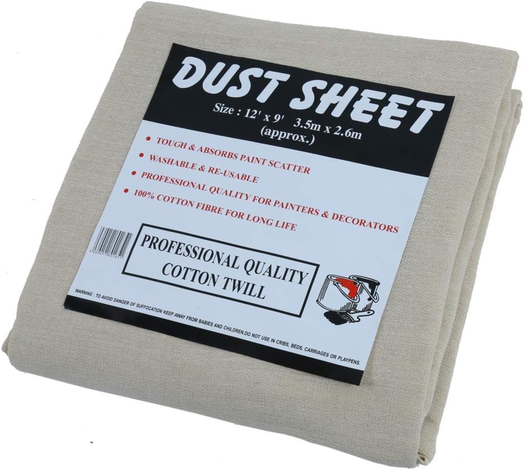 1 x Extra Large 100% Cotton Twill Dust Sheet, 12ft x 9ft, Paint Cover for Painting Furniture, Decorators - Image 3