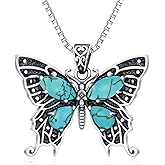 DOLIOX Genuine Butterfly Turquoise Vinatge Necklace, Sterling Silver Vintage Native American Western Jewelry Birthdays Gift for Women