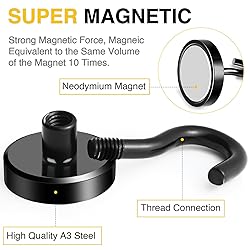 DIYMAG Black Magnetic Hooks, 50 LB Heavy Duty