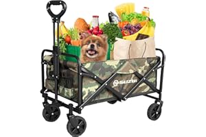 SUZHI Small Collapsible Foldable Wagon, Folding Garden Wagon Cart with Wheels Utility Wagons Carts with 200LBS Capacity