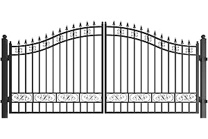 Simpol Home Driveway Gate,Dual Swing Driveway Gates,Floral Pattern Design Metal Security Outdoor Gates for Yard (Black, 14 x 7 Feet)