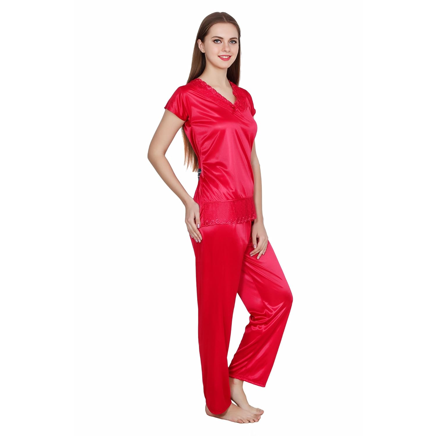 queen pretty women satin pyjama set - red