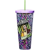 Spoontiques Beetlejuice Glitter Filled Acrylic Tumbler - Glitter Cup with Straw - 32oz - Stainless Steel Locking Lid with Straw - Double Wall Insulated - BPA Free