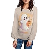 domirica Halloween Sweatshirt For Women Funny Halloween Tops Long Sleeve Lightweight Sweatshirts Vintage Comfy Clothing