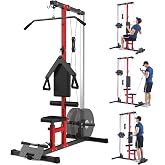 LAT Pull Down Machines, Multi-Functional Cable Machine with High and Low Pulley System, Home Gym Workout Station with Adjustable Leg Support, Full Body Strength Training Equipment