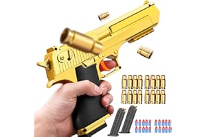 UKOLA Look Real Toy Gun with Ejecting Soft Bullets,Pistol Toys Play EVA Foam Blaster Realistic Model Gun Soft Bullet Gold Gun with Ejection Shell Bullets Fake Gun Model Blasting for Kids (ED_Gold)