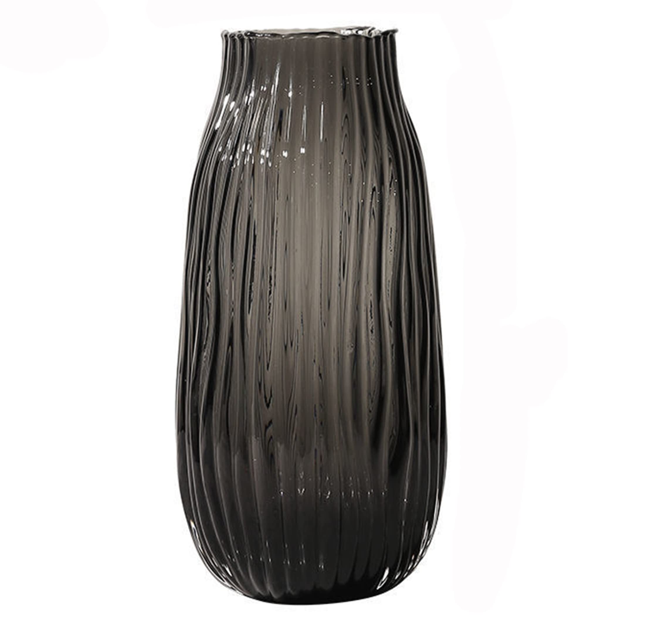 Black Grey Glass Vase for Flowers,Dark Grey Bud Tall Glass Vases,H-12.2" Simple Striped Design for Home Floor Decor,Farmhouse Decor, Centerpiece Coffee Table Decorations(smoke grey 31cm)