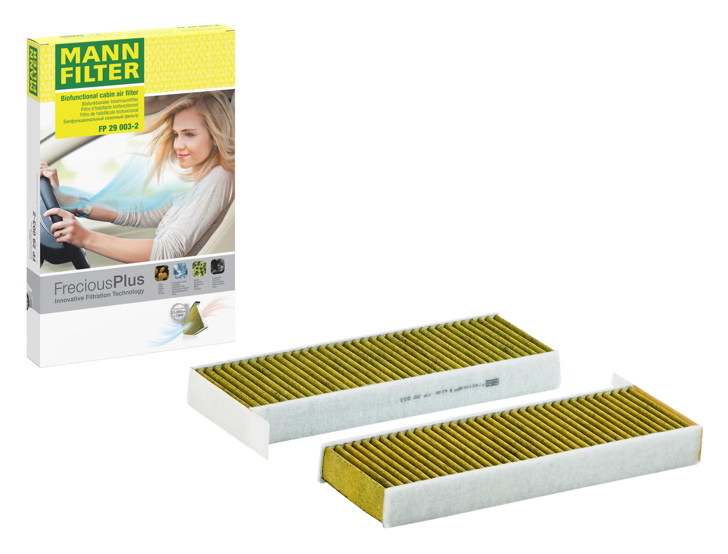 MANN-FILTER FP 29 003-2 Cabin Air Filter - FreciousPlus Biofunctional Pollen Filter - (set of 2) for Cars + Transporters