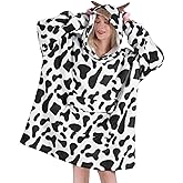 Fiosnow Cow Print Blanket Hoodies for Women and Men Adult Oversize Wearable Blanket Hoodies for Soft and Warm
