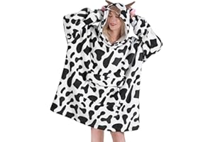 Fiosnow Cow Print Blanket Hoodies for Women and Men Adult Oversize Wearable Blanket Hoodies for Soft and Warm
