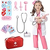 PARTTELY Doctor Costume for Kids, Halloween Costumes Career Day Costume for Kids aged 3-8, Kids Scrubs with Lab Coat