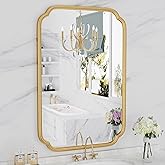 Ferytange Gold Bathroom Mirror for Wall 20" x 30" Modern Rounded Corner Rectangle Mirror with Non-Rusting Iron Metal Framed Bathroom Vanity Mirror for Over Sink Wall Decor(Horizontal/Vertical)
