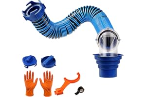 SheeChung 3FT RV Sewer Hose, Short Camper Sewer Hose for RV Dumping, Heavy-Duty Waste Hose with Swivel Fittings, 90-Degree Clear Elbow, 4-in-1 Adapter, 2 Storage Caps, 1 RV Waste Value Wrench