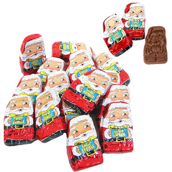 CHRISTMAS MILK CHOCOLATE MINI CRISP KRINGLES PARTY BAG FILLERS, INDIVIDUALLY WRAPPED FOILS, KOSHER CERTIFIED (HALF-POUND)