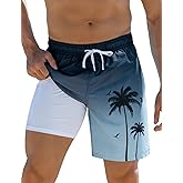 ZenGents Mens Swim Trunks with Compression Liner 7 inch Quick Dry Swimsuit Shorts S-XXL